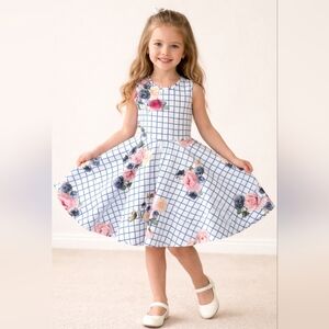 Charming Floral Checkered Kids Dress